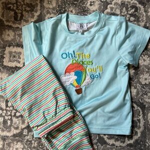 Light Blue Kids Matching Set with Striped Pants